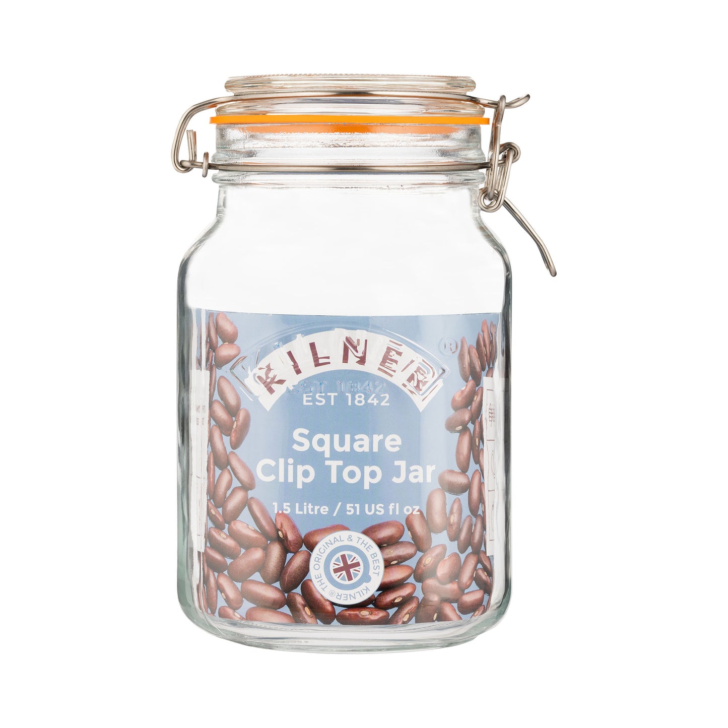 Clip Top Square Jar, 1.5L