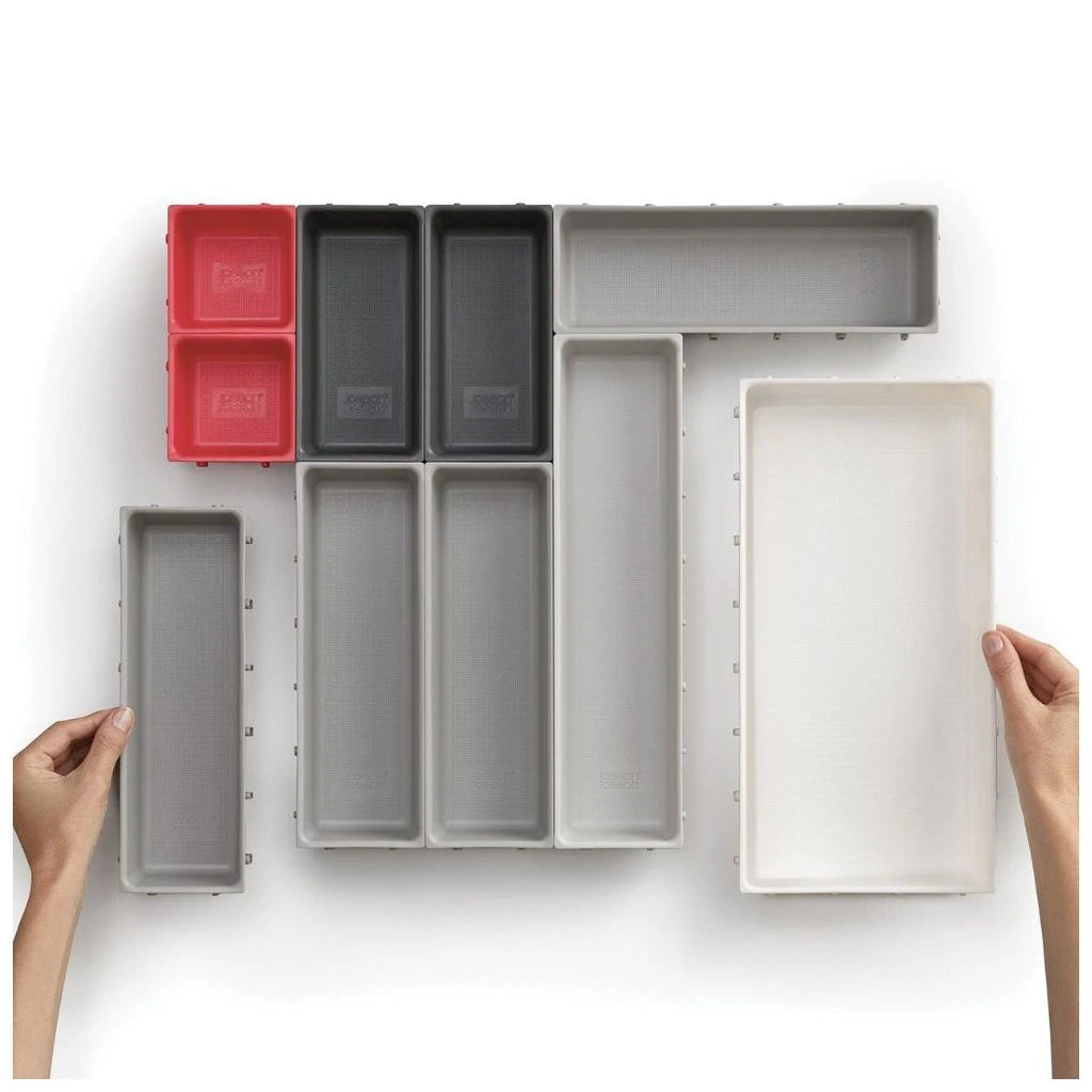 DUO 10-Piece Drawer Organiser Set - Grey/Red