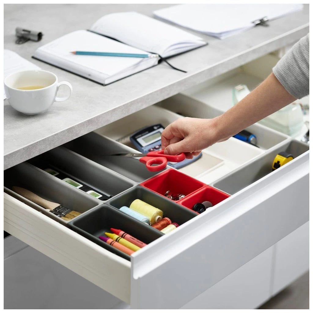 DUO 10-Piece Drawer Organiser Set - Grey/Red