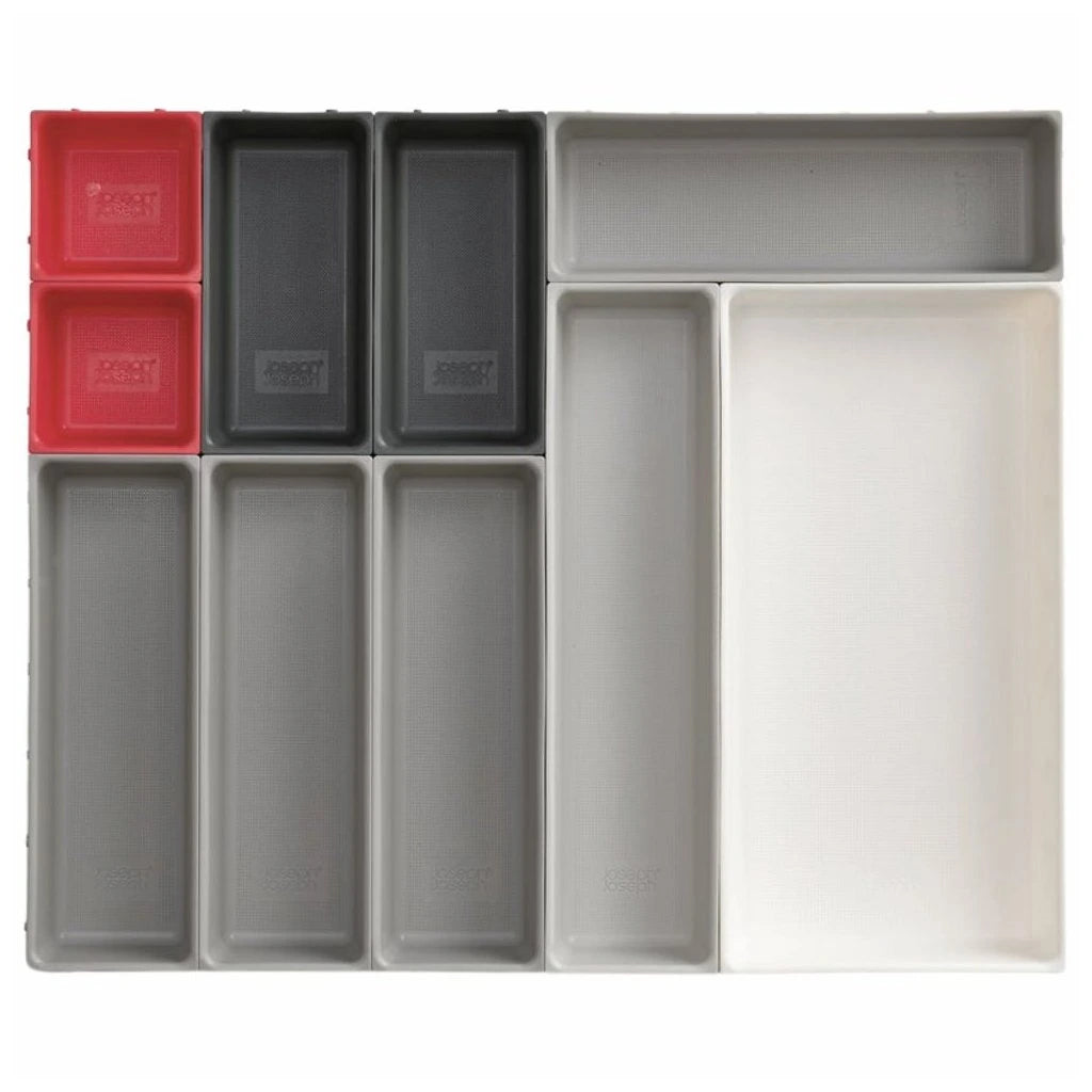DUO 10-Piece Drawer Organiser Set - Grey/Red