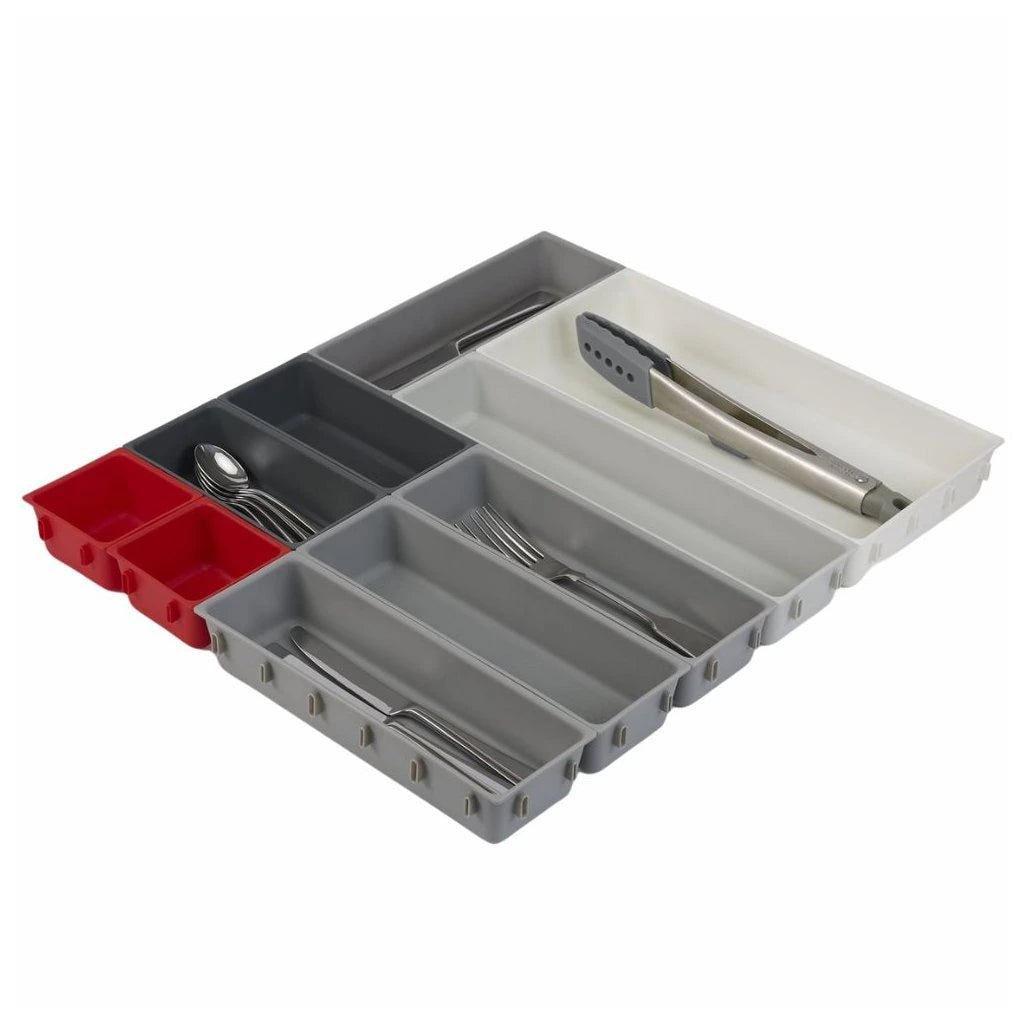 DUO 10-Piece Drawer Organiser Set - Grey/Red