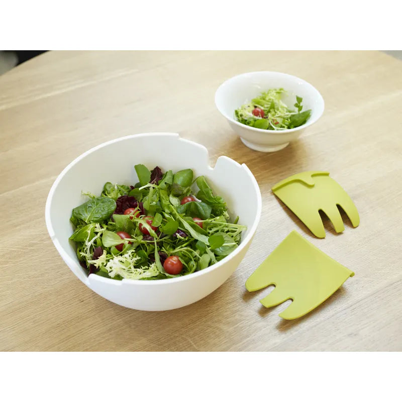 Hands On Salad Bowl with Integrated Servers - White