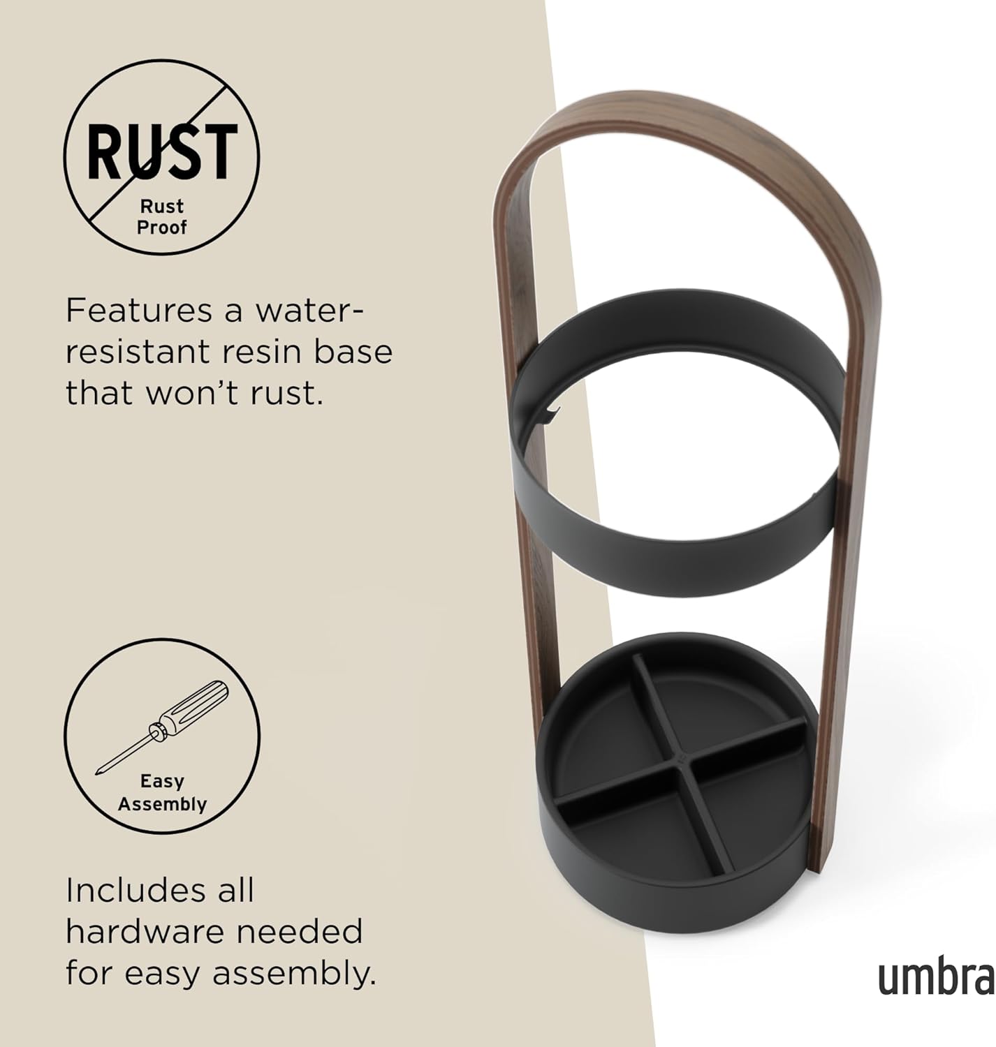 Bellwood Umbrella Stand - Black/Walnut