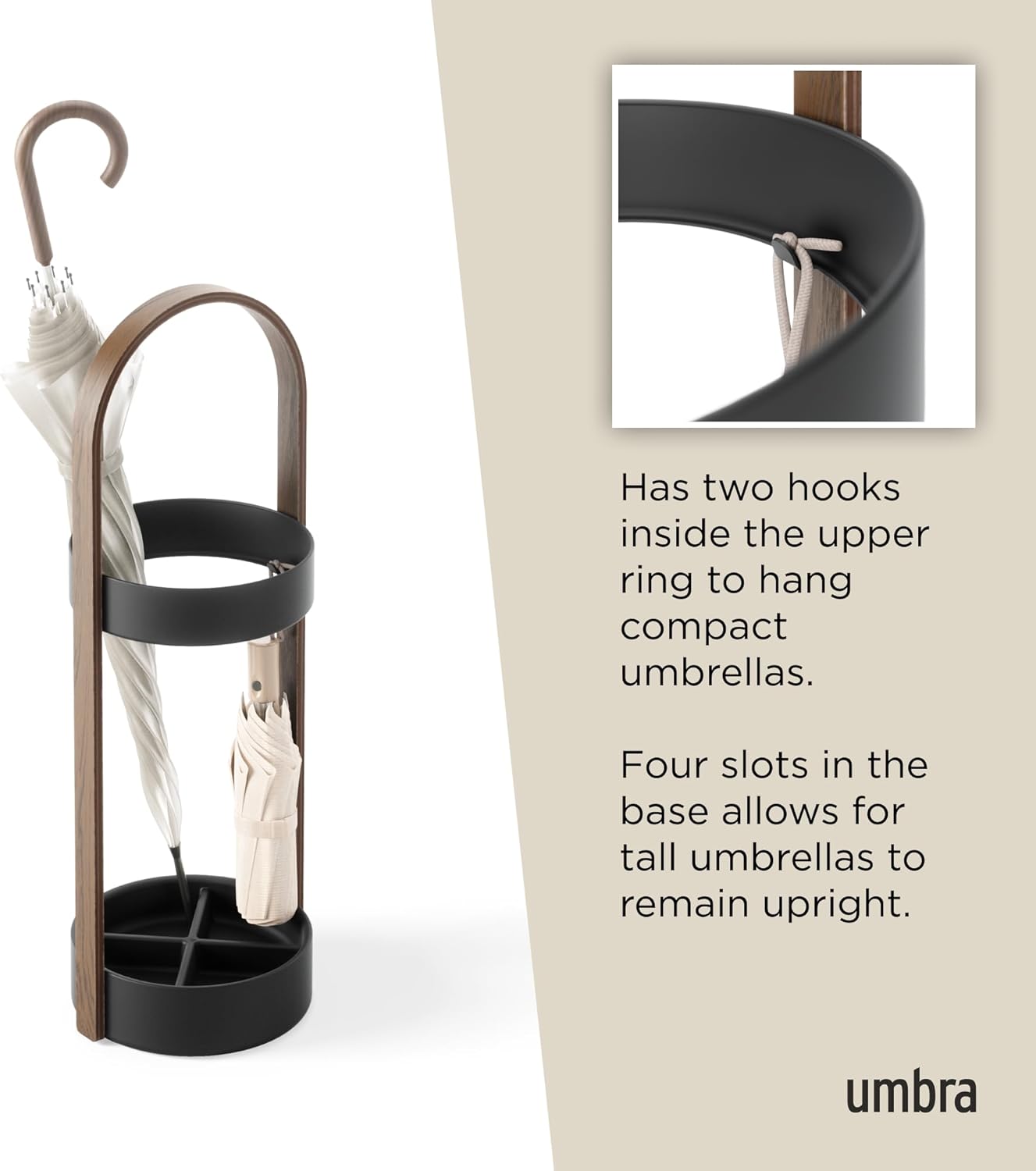 Bellwood Umbrella Stand - Black/Walnut