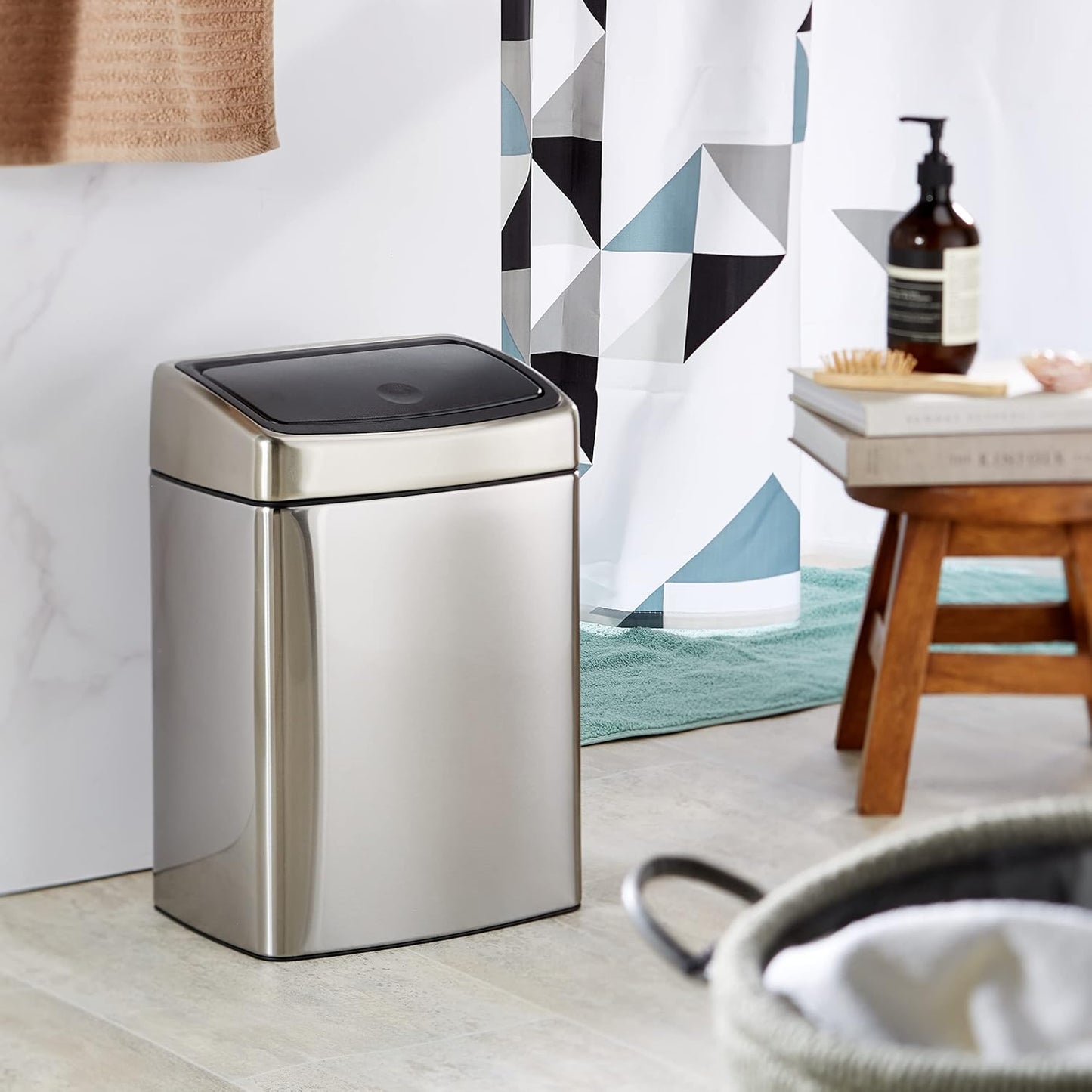 Touch Bin Rectangular (with Plastic Inner Bucket) 10 Litre - Matt Steel Fingerprint Proof