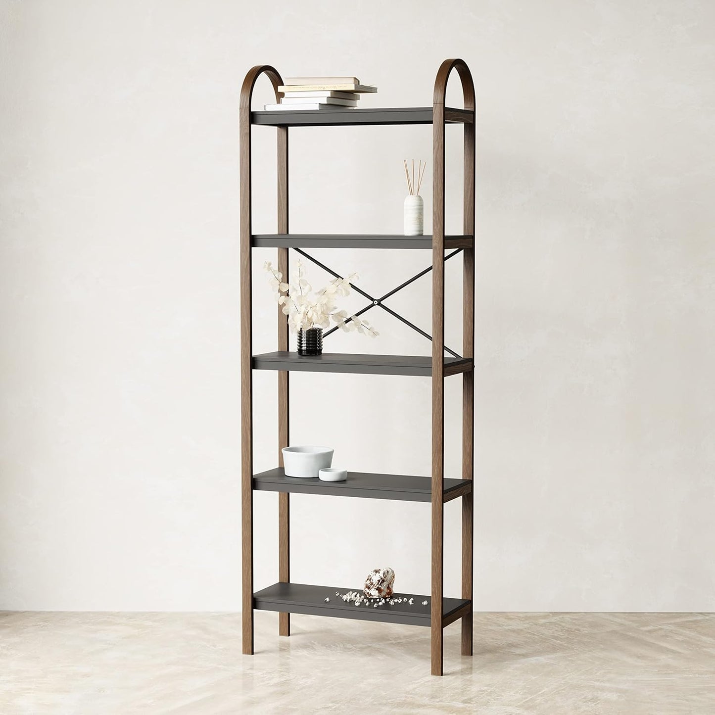 Bellwood Freestand & Shelf 5 Tier - Black/Walnut
