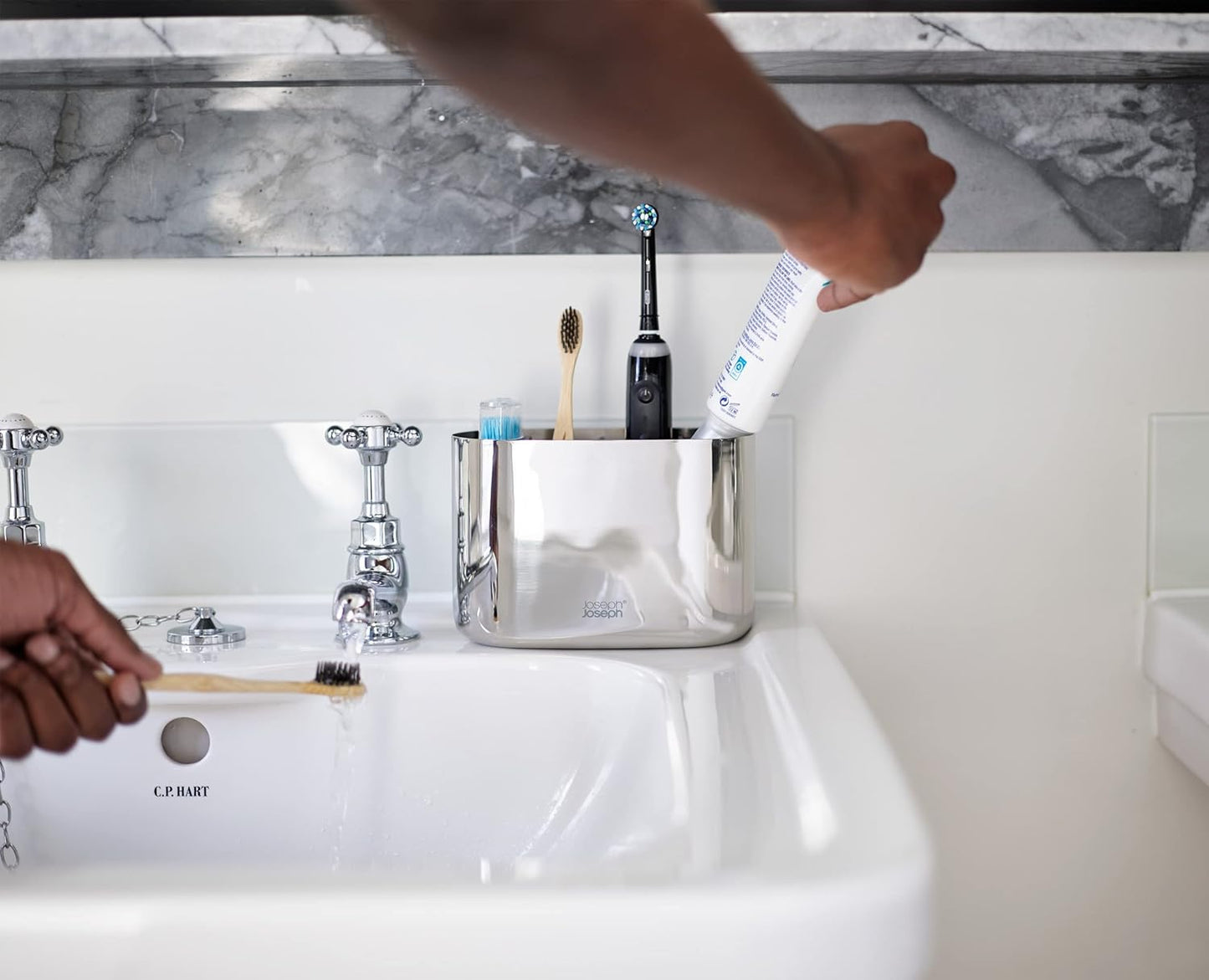 Easystore Luxe Large Toothbrush Caddy - Steel