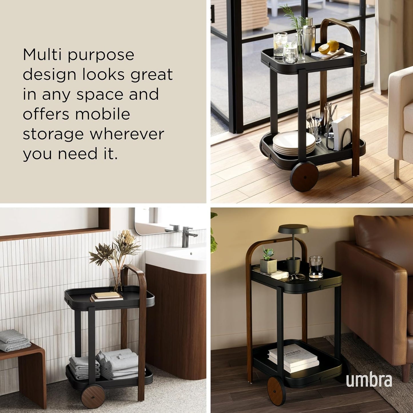 Bellwood Bar/Serving Cart - Black/Walnut