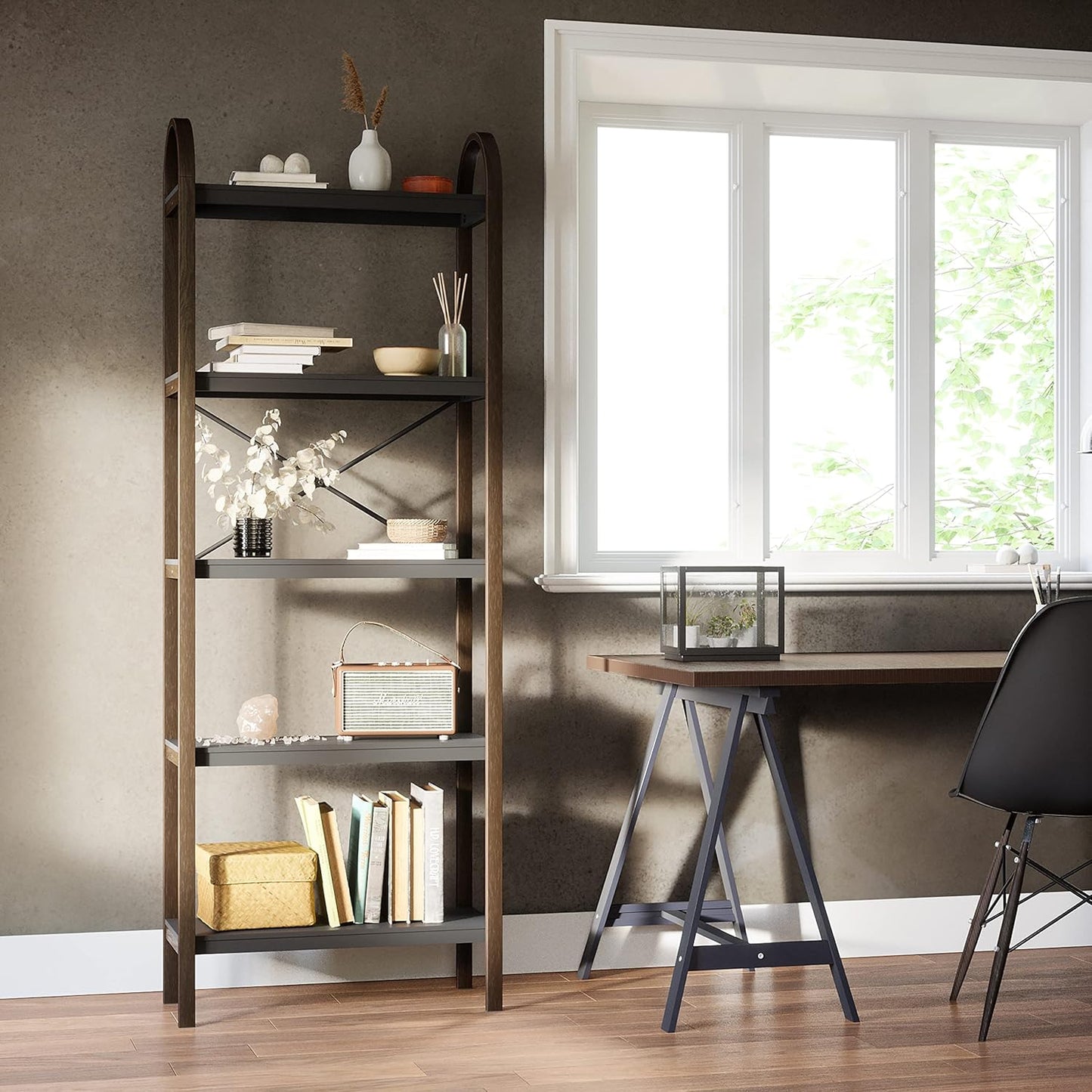 Bellwood Freestand & Shelf 5 Tier - Black/Walnut