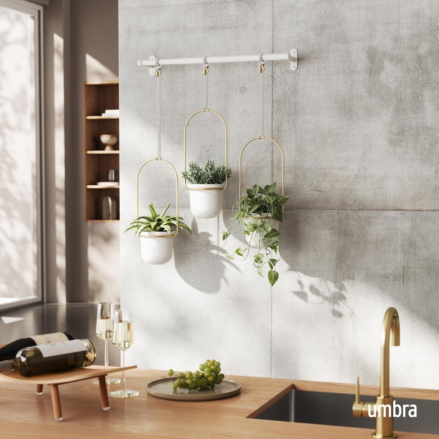 Triflora Hanging Planter (Set of 3) - White/Brass