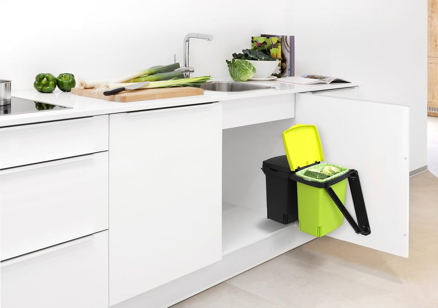 Built-In Bin Separator 2X10 Litre - Black/Green