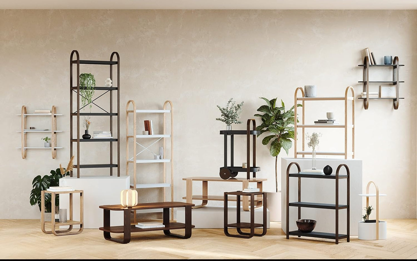 Bellwood Freestand & Shelf 5 Tier - Black/Walnut