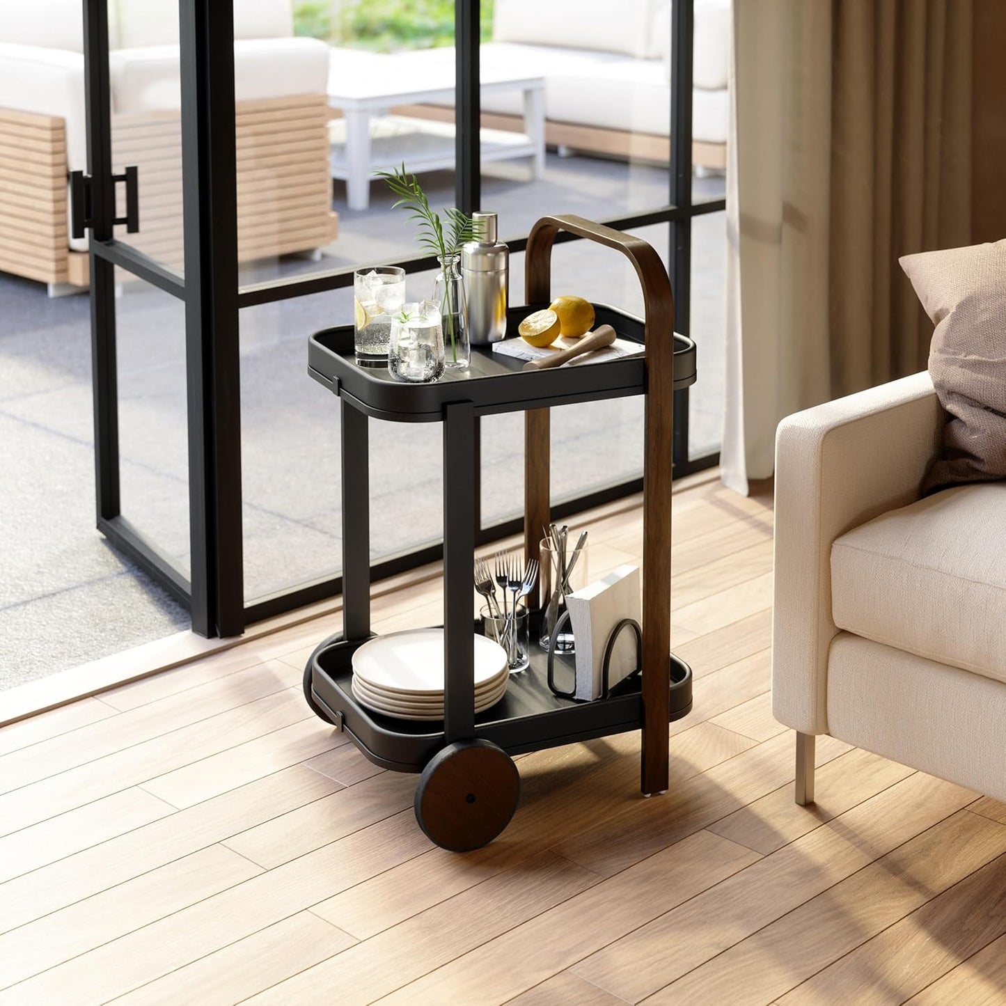 Bellwood Bar/Serving Cart - Black/Walnut