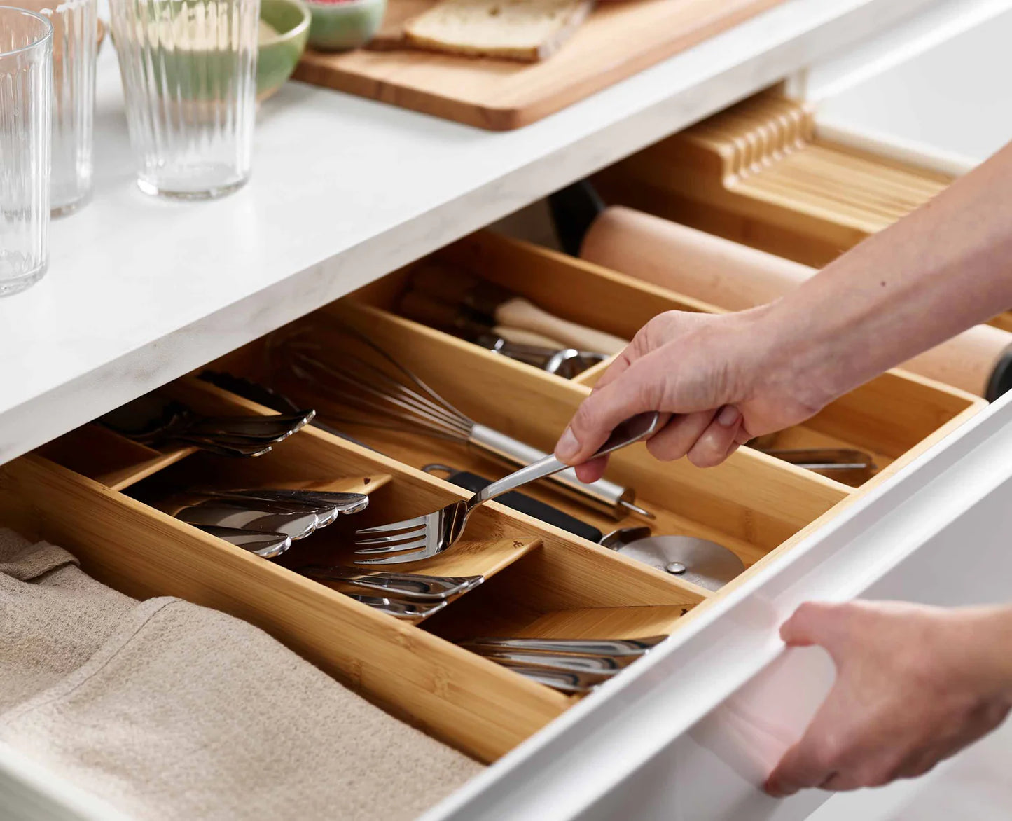 Drawerstore Bamboo Cutlery, Utensil & Gadget Organiser
