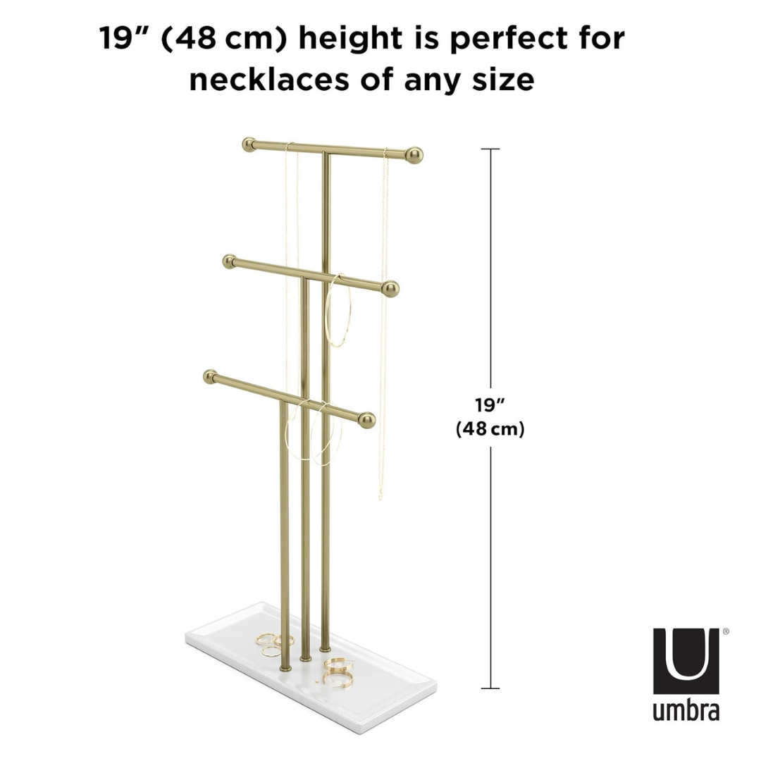 Trigem 3-Tier Jewelry Tree - White/Brass