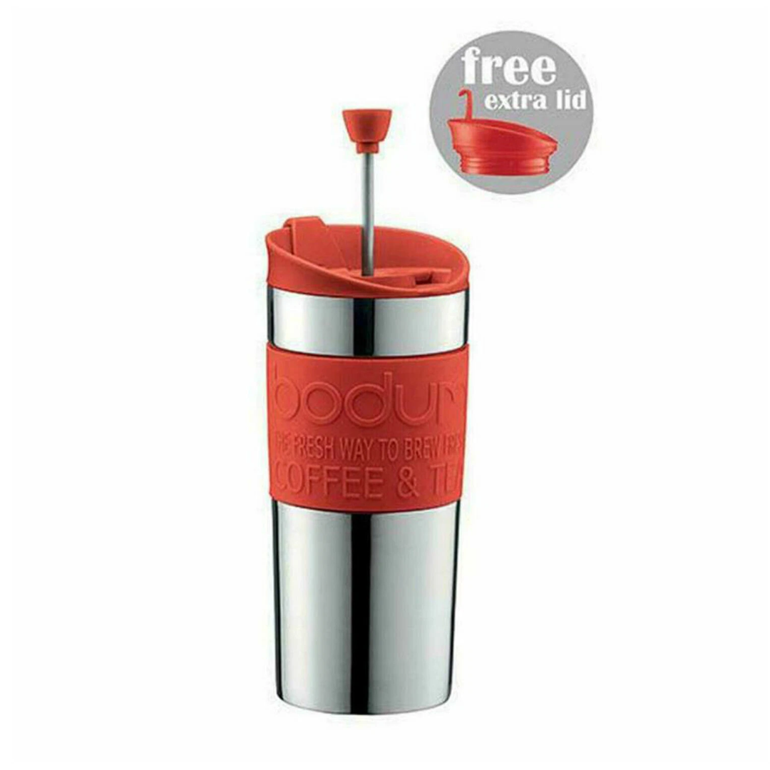 Travel Press Vacuum Coffee Maker with Extra Lid (Small), 0.35L/12oz - Ribbon Red