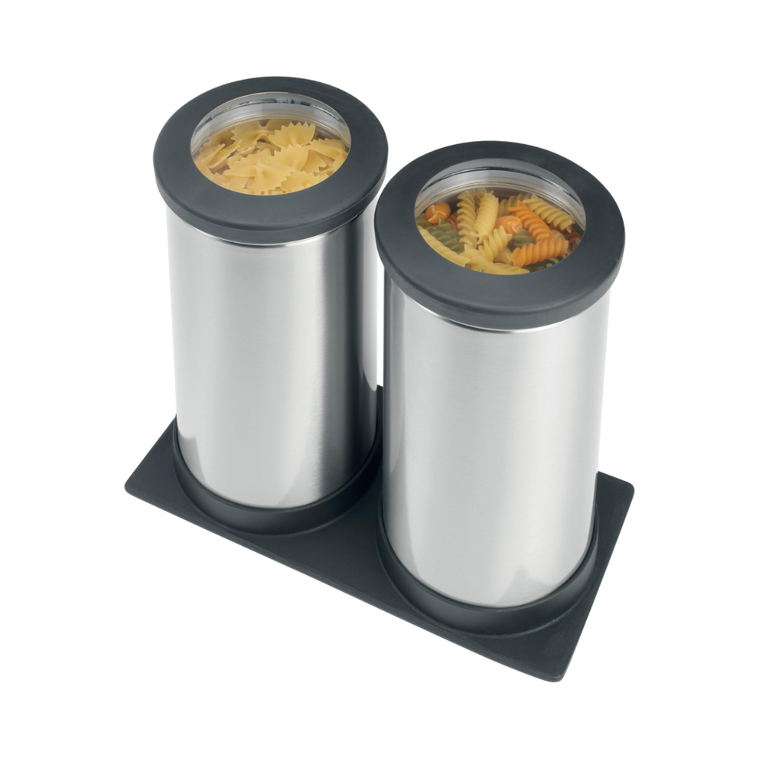 Clear Top Canisters 1.5 Litre (with Drawer Organizer) (Set of 2) - Matt Steel Fingerprint Proof