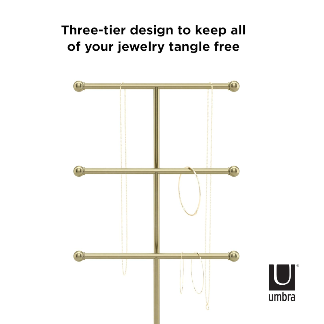 Trigem 3-Tier Jewelry Tree - White/Brass