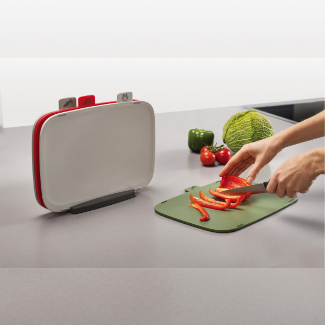 DUO Set Of 4 Chopping Boards with Storage Stand - Multicolour