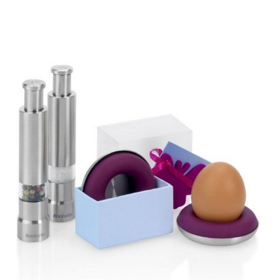 Egg Cup With Dish Set of 2 - Matt Steel/Purple