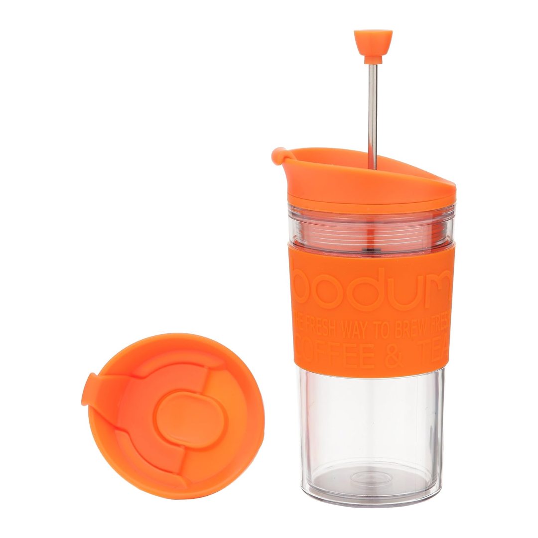 Travel Press Coffee Maker with Extra Lid, 0.35L/12oz - Orange