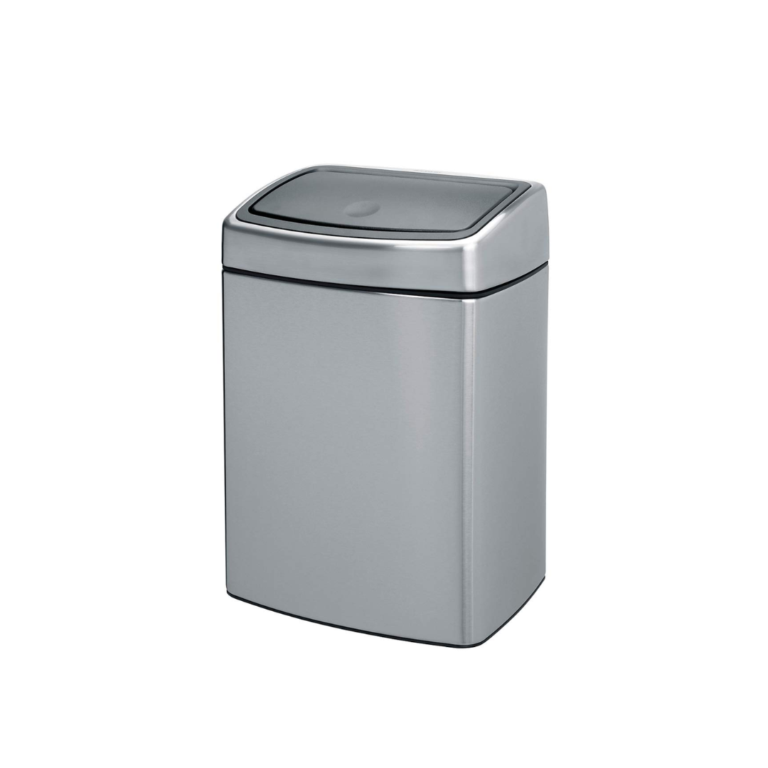Touch Bin Rectangular (with Plastic Inner Bucket) 10 Litre - Matt Steel Fingerprint Proof