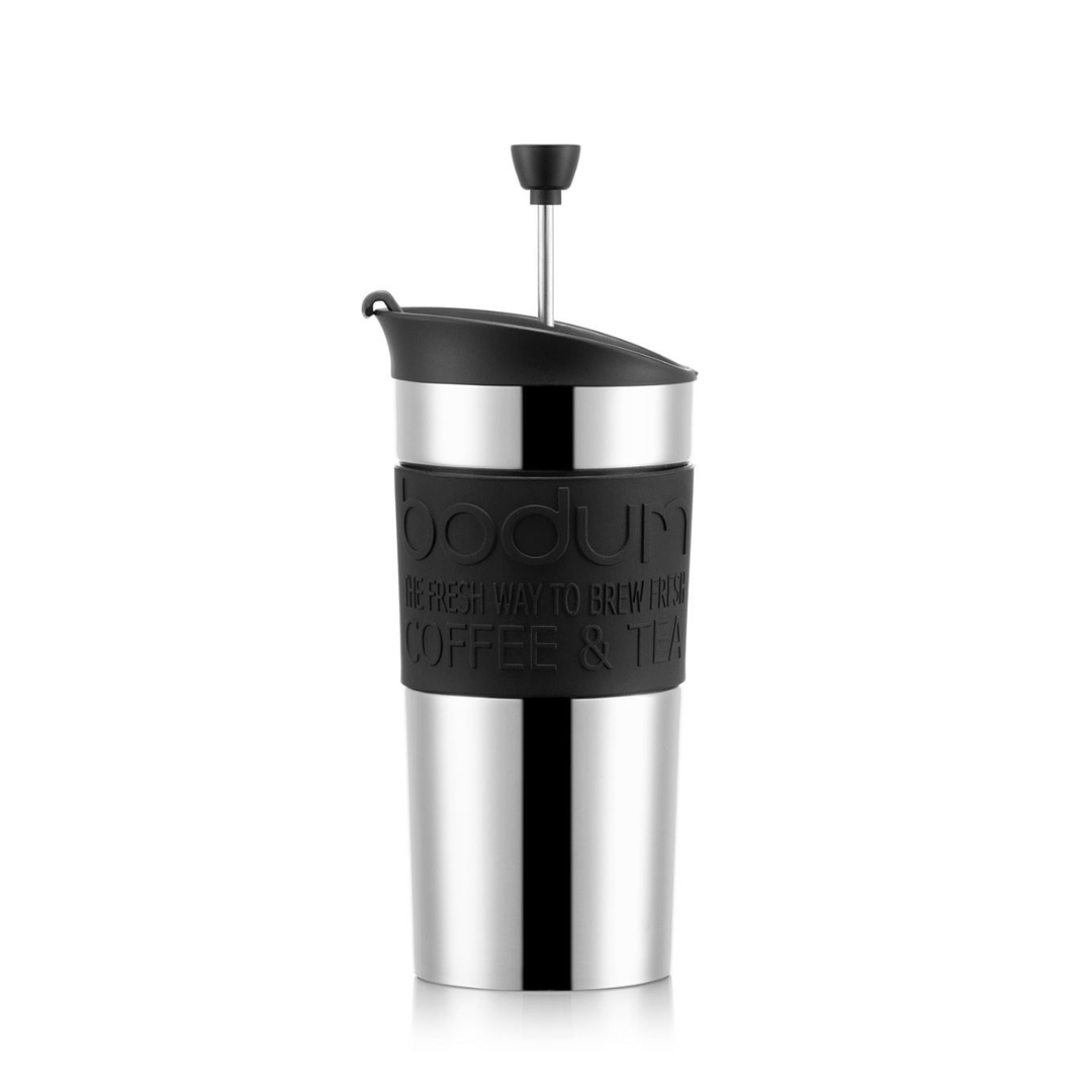 Travel Press Vacuum Coffee Maker with Extra Lid (Small), 0.35L/12Oz - Black