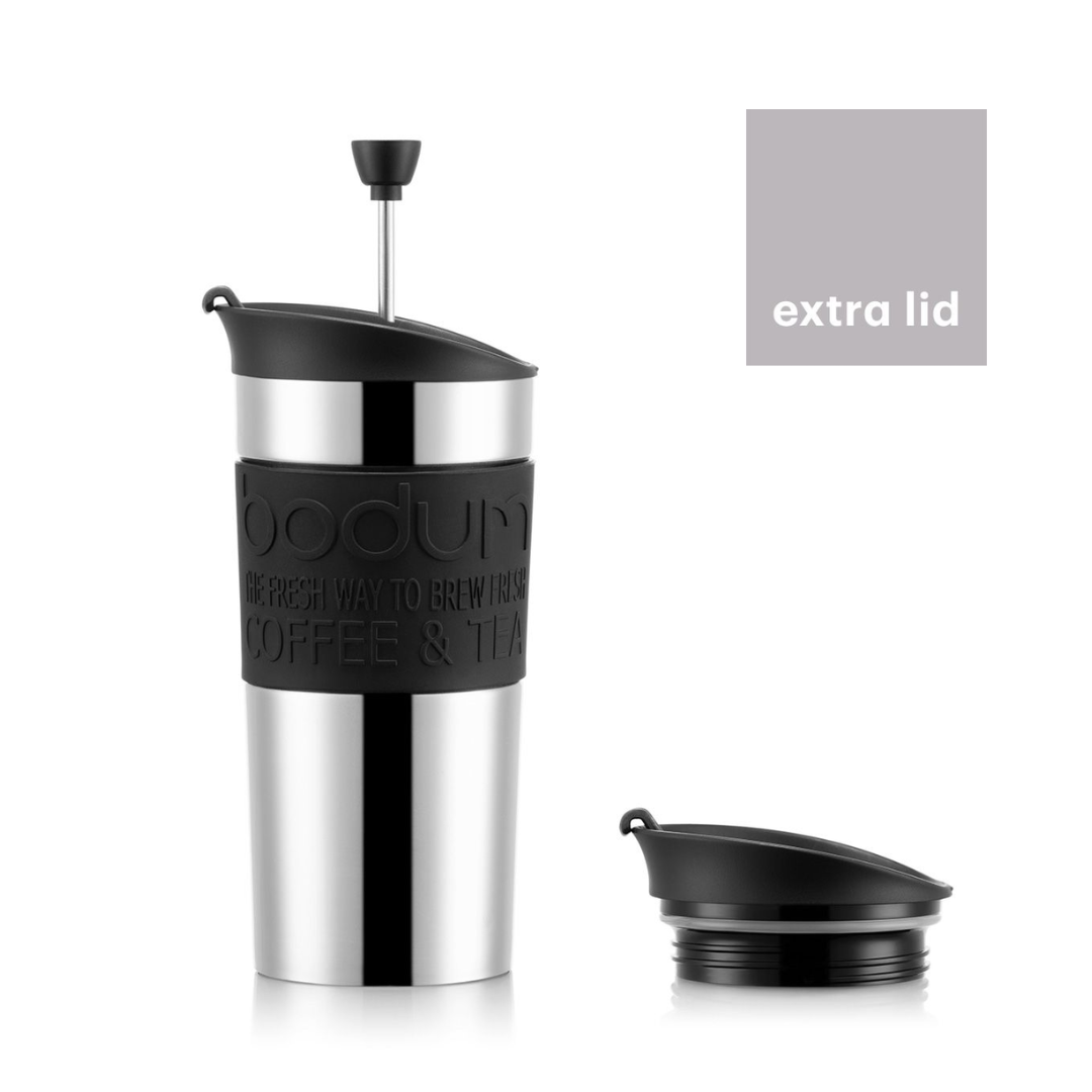 Travel Press Vacuum Coffee Maker with Extra Lid (Small), 0.35L/12Oz - Black