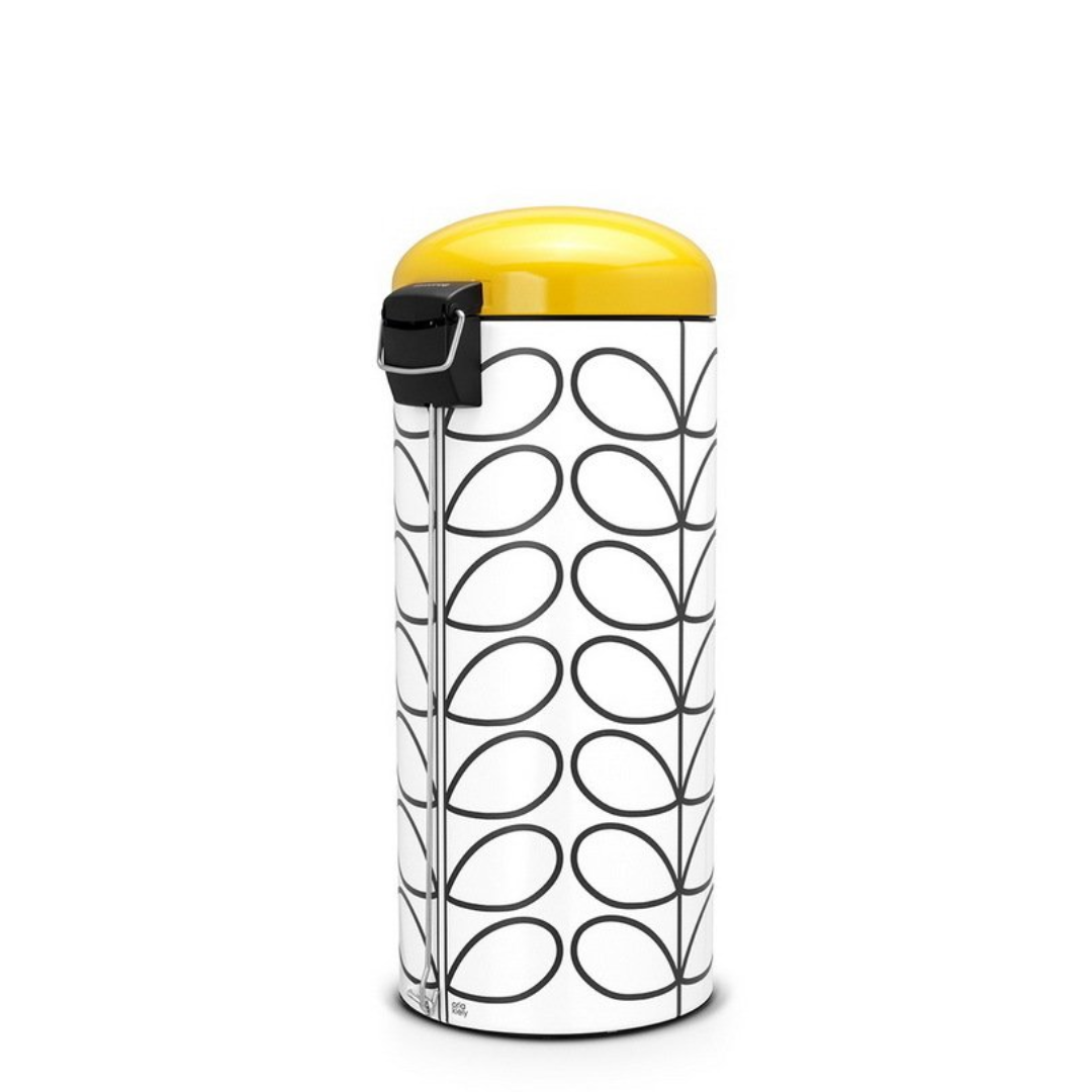 Pedal Bin Retro Silent 30 Litre - Orla Kiely Cream/Yellow Lid