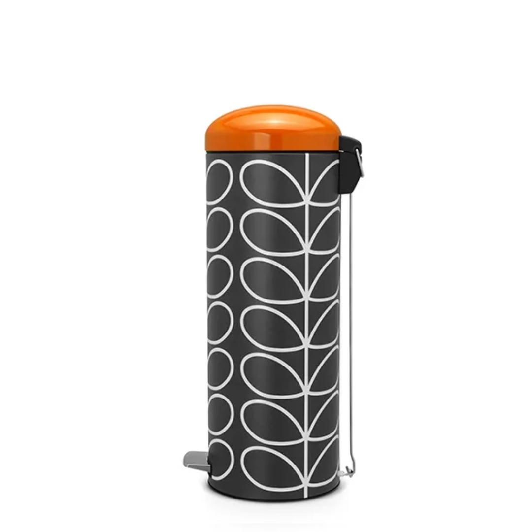 Slimline Pedal Bin Retro Silent 20 Litre - Orla Kiely Charcoal/Orange Lid