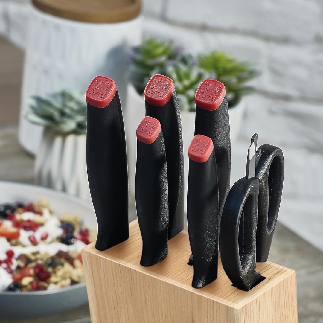 New Laser 6-pc. Knife Block Set-Natural wood