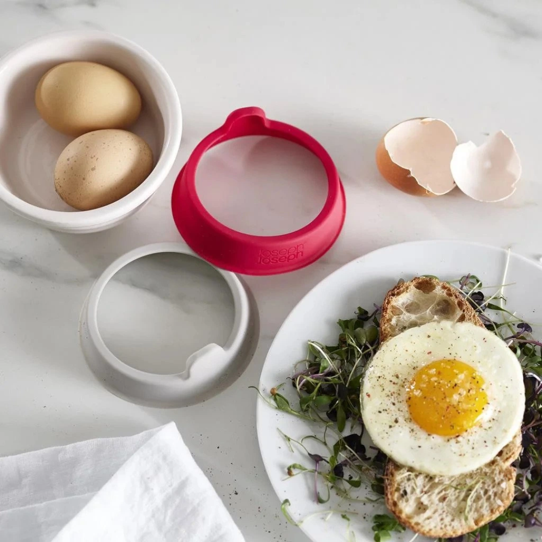 DUO Set of 2 Silicone Egg Rings - Grey/Red