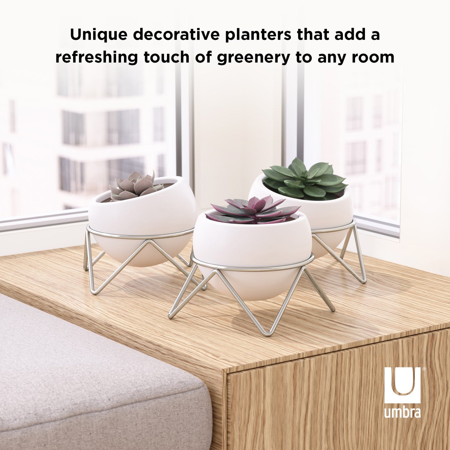 Potsy Planter (Set of 3) - White/Nickel