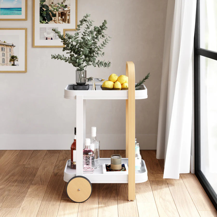 Bellwood Bar/Serving Cart - White/Natural