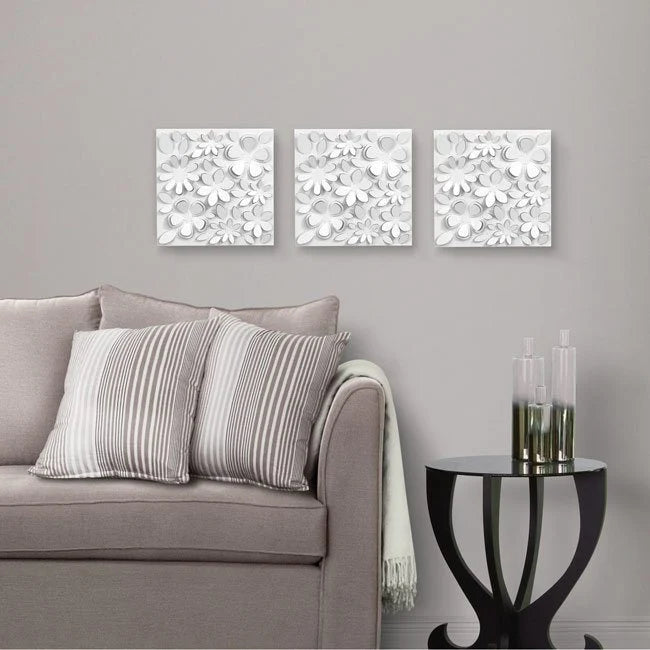Florella Wall Decor 9"x9" (Set of 3) - White