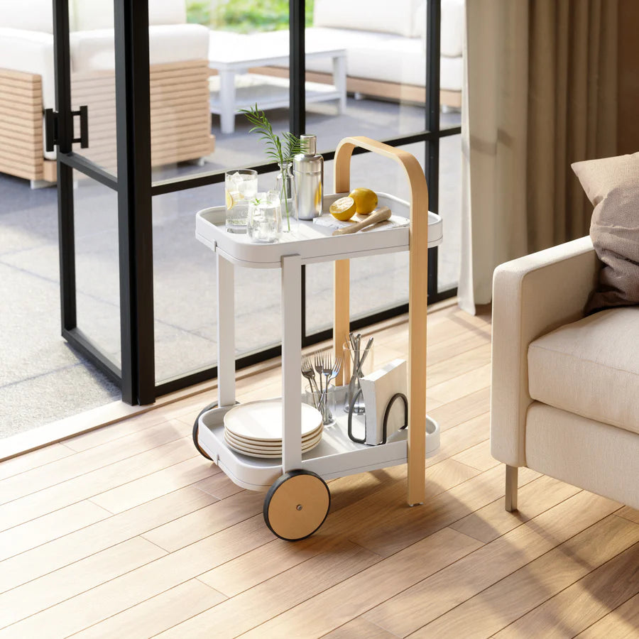 Bellwood Bar/Serving Cart - White/Natural