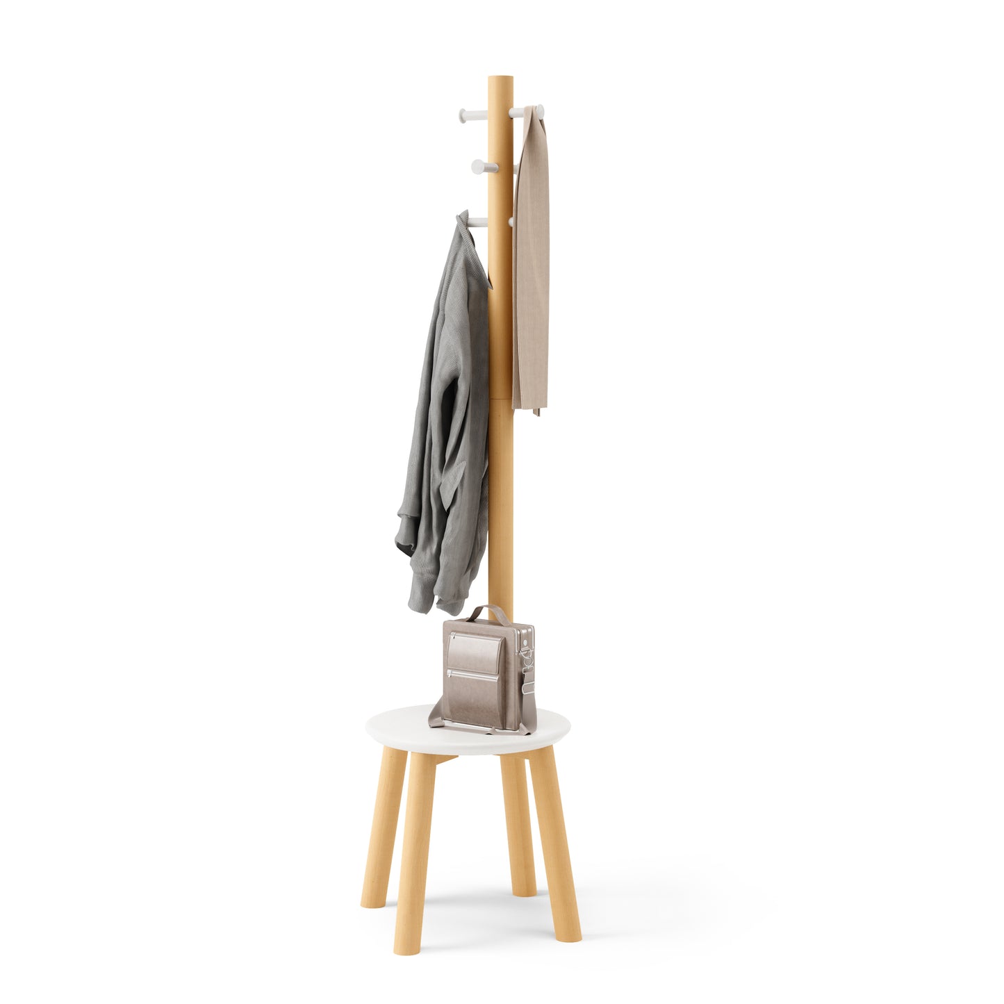 Pillar Stool/Coat Rack - White/Natural