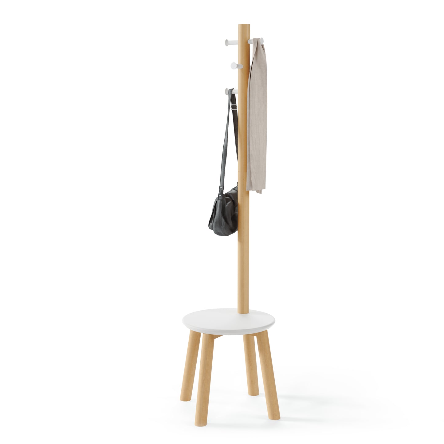 Pillar Stool/Coat Rack - White/Natural