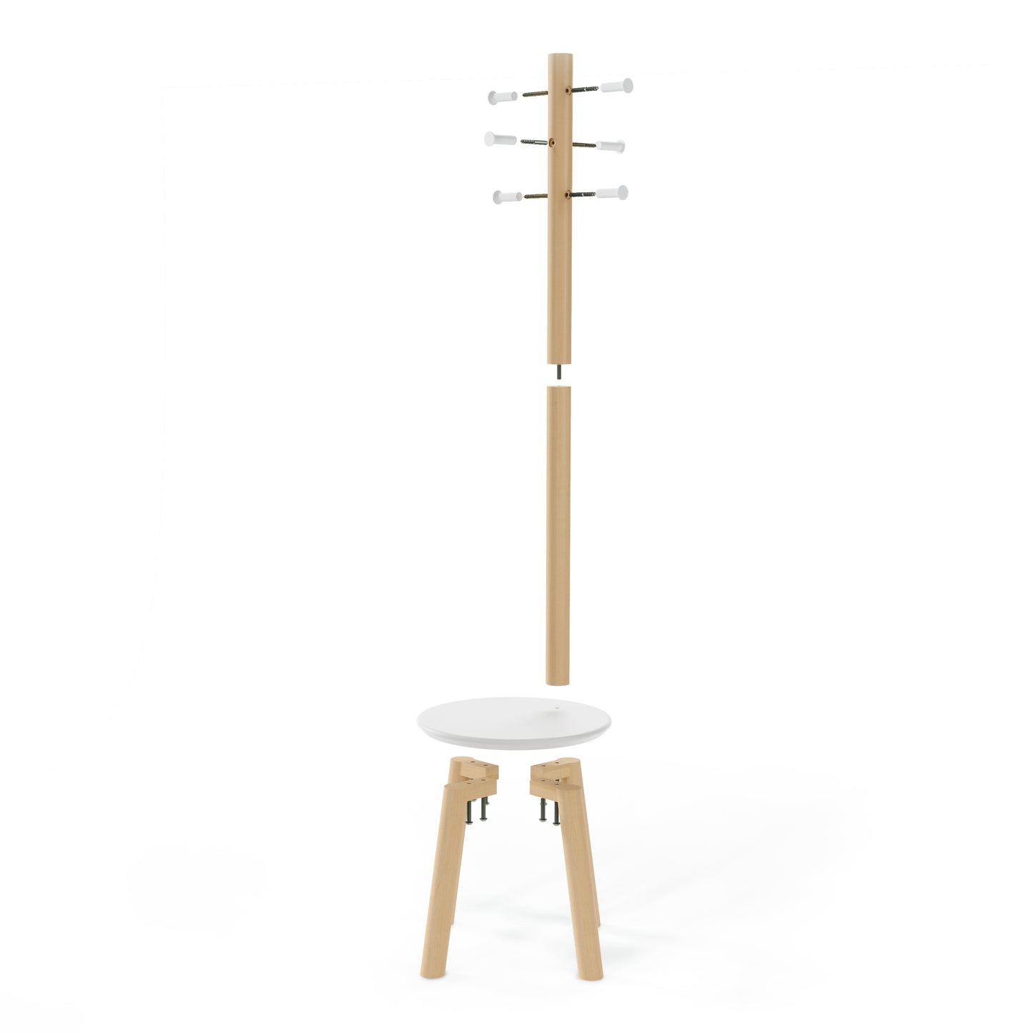 Pillar Stool/Coat Rack - White/Natural