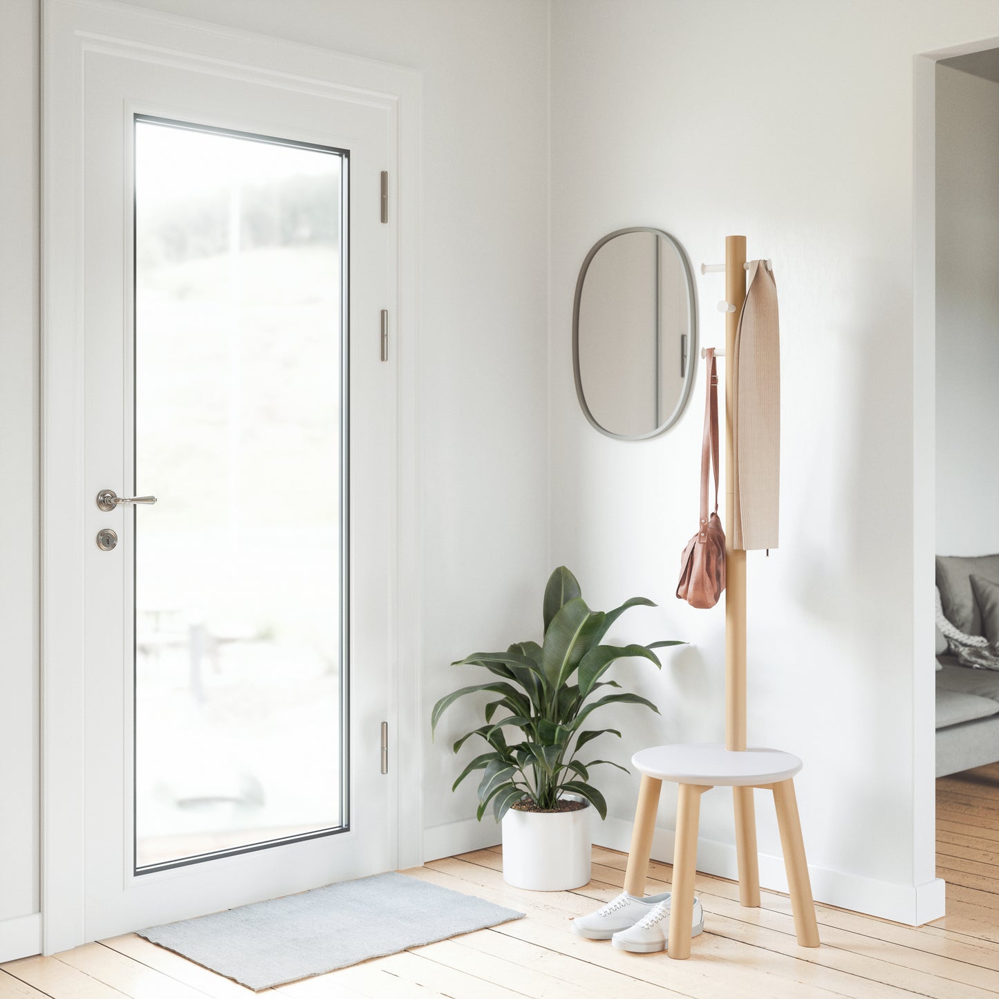 Pillar Stool/Coat Rack - White/Natural