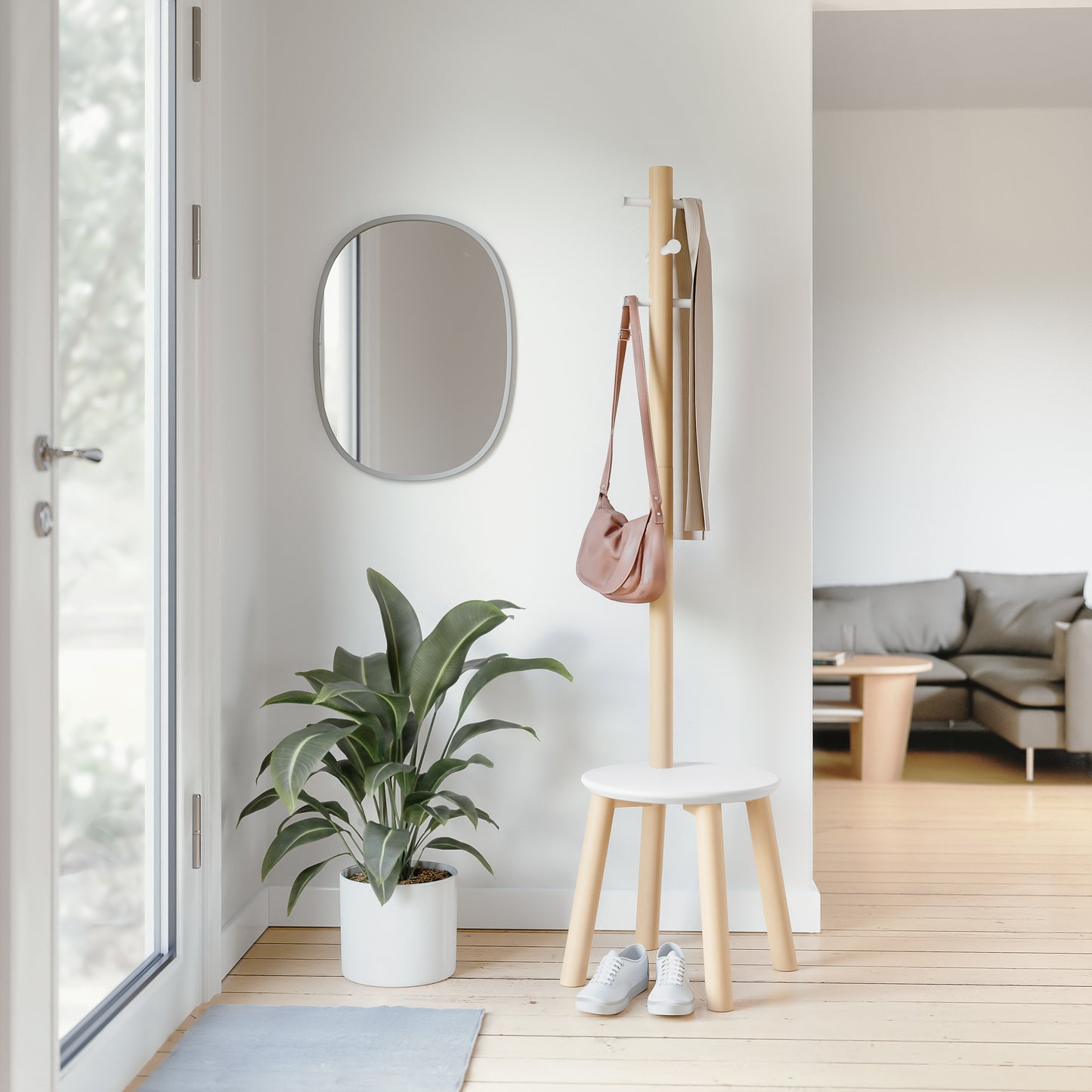 Pillar Stool/Coat Rack - White/Natural