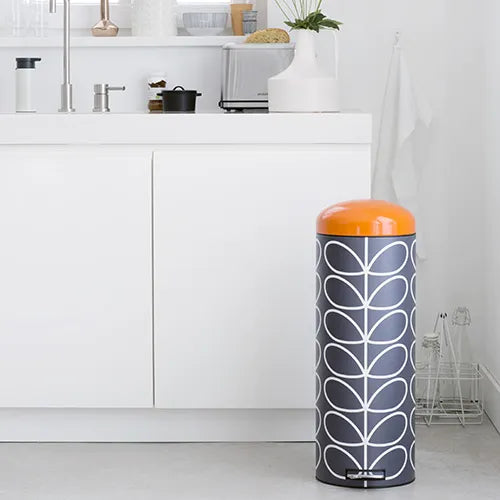 Slimline Pedal Bin Retro Silent 20 Litre - Orla Kiely Charcoal/Orange Lid