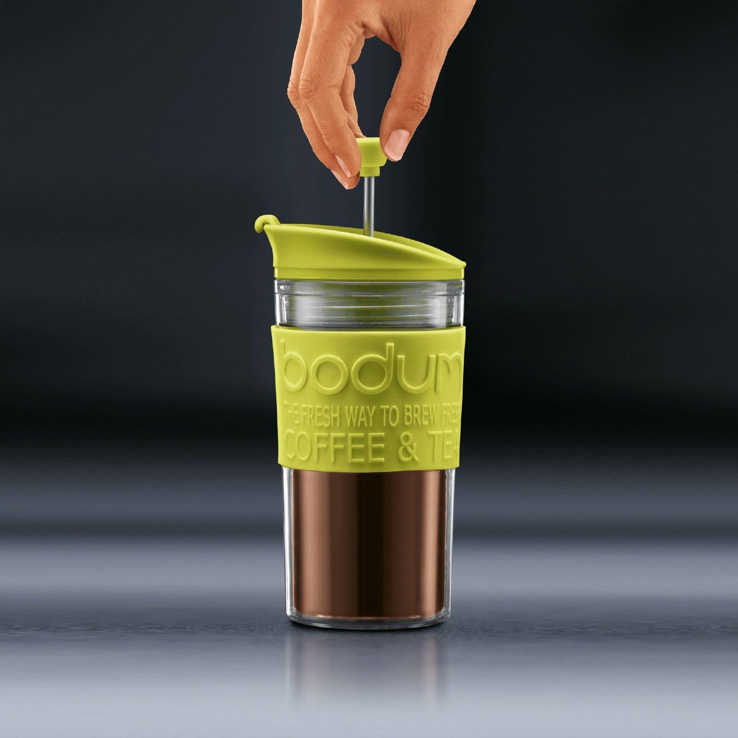 Travel Press Vacuum Coffee Maker with Extra Lid (Small), 0.35L/12oz - Lime Green