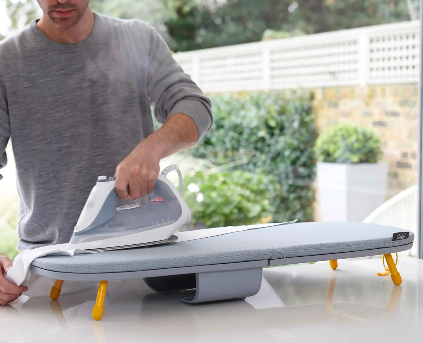 Pocket Folding Table-Top Ironing Board - Grey/Yellow