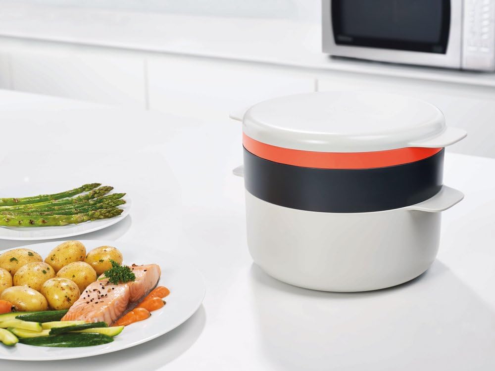 M-Cuisine Stackable Microwave Cooking Set (Set of 4)  - Stone/Orange