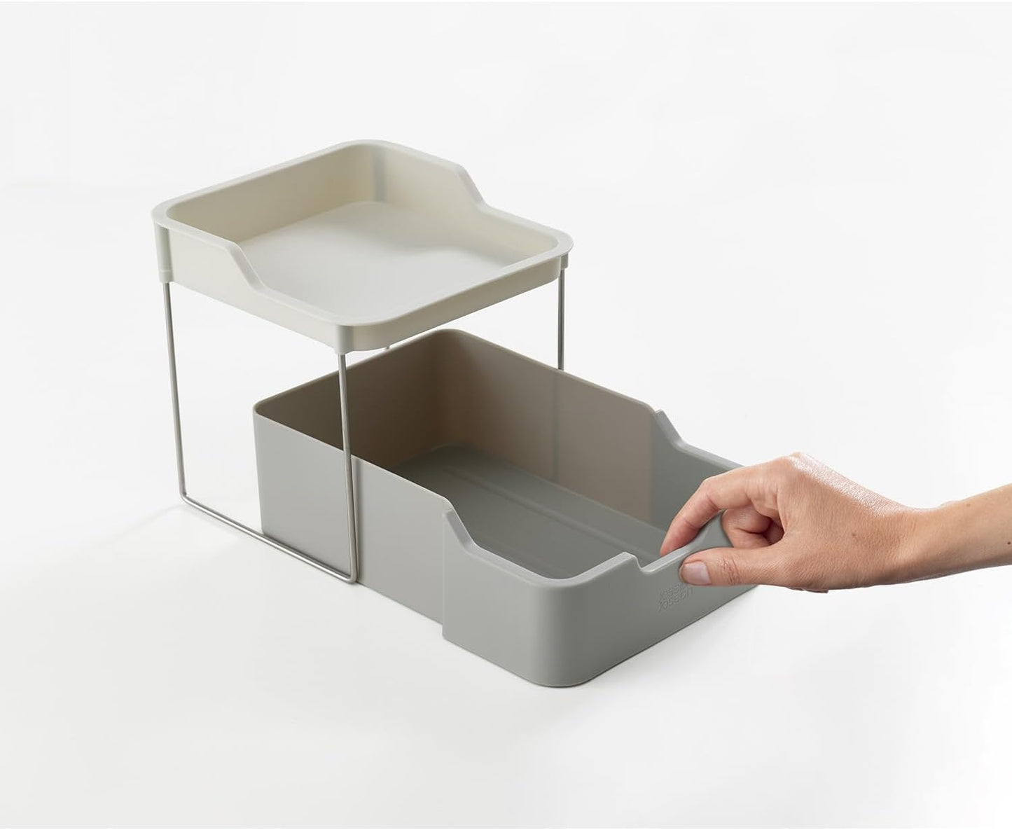 DUO 2-Tier Cupboard Organiser with Drawer - Grey
