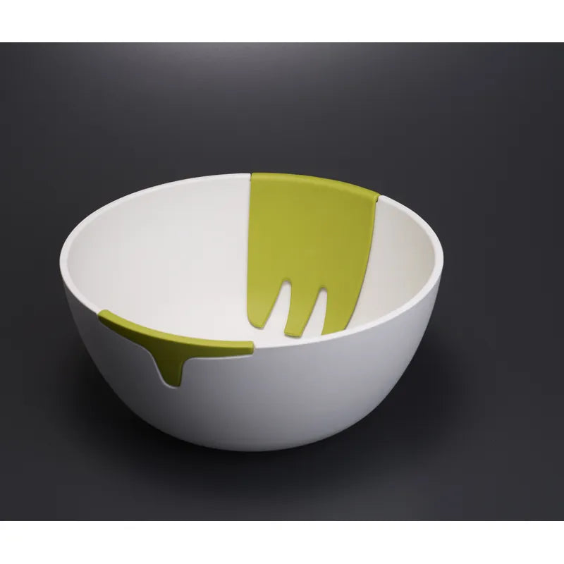 Hands On Salad Bowl with Integrated Servers - White