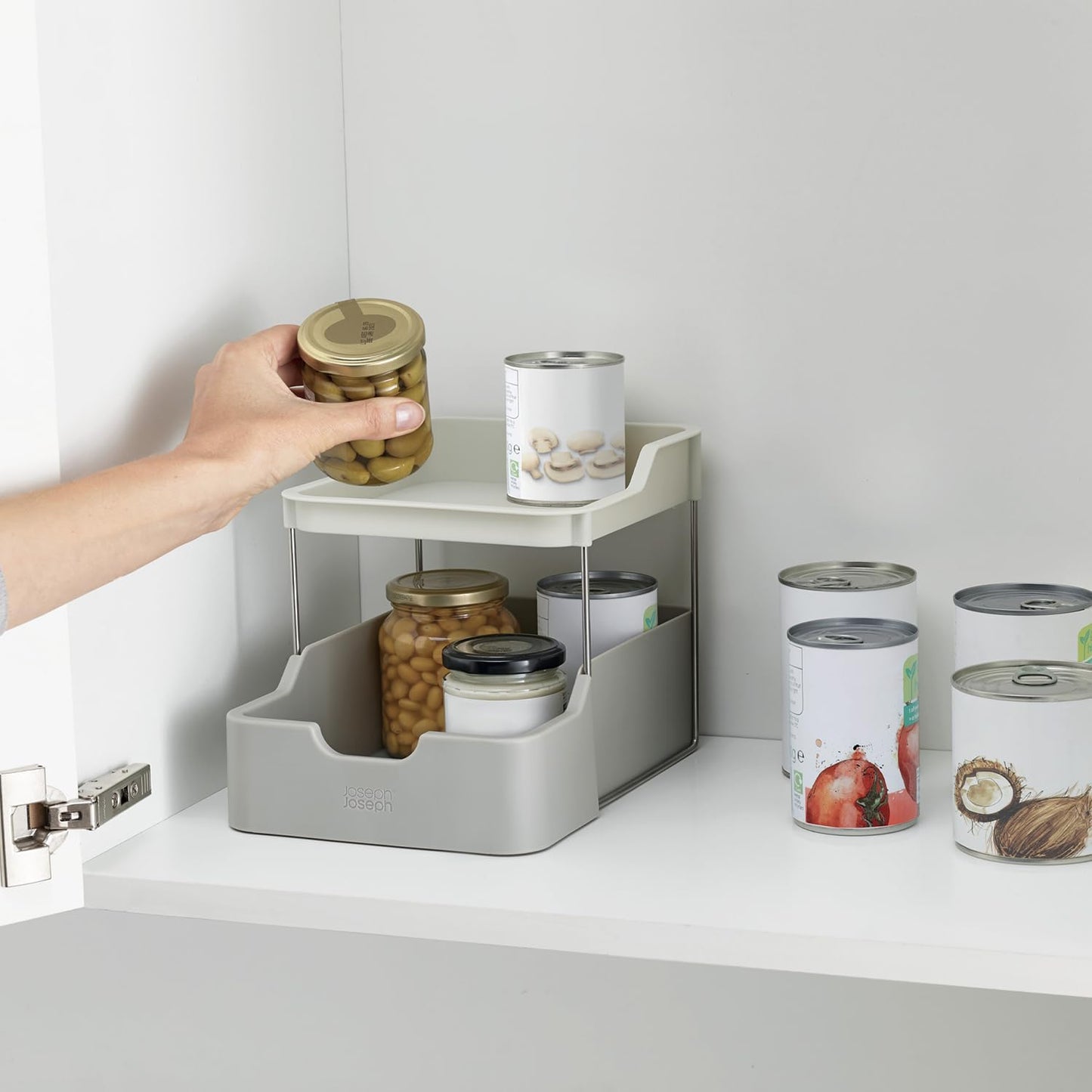 DUO 2-Tier Cupboard Organiser with Drawer - Grey