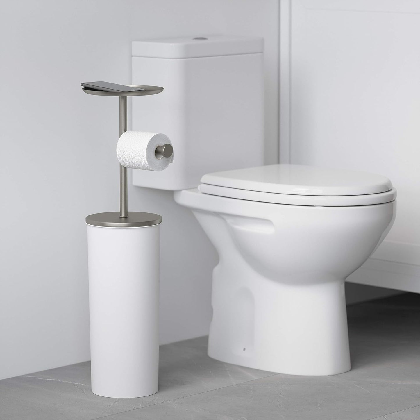 Portaloo Toilet Paper Stand (Knock Down) - White/Nickel