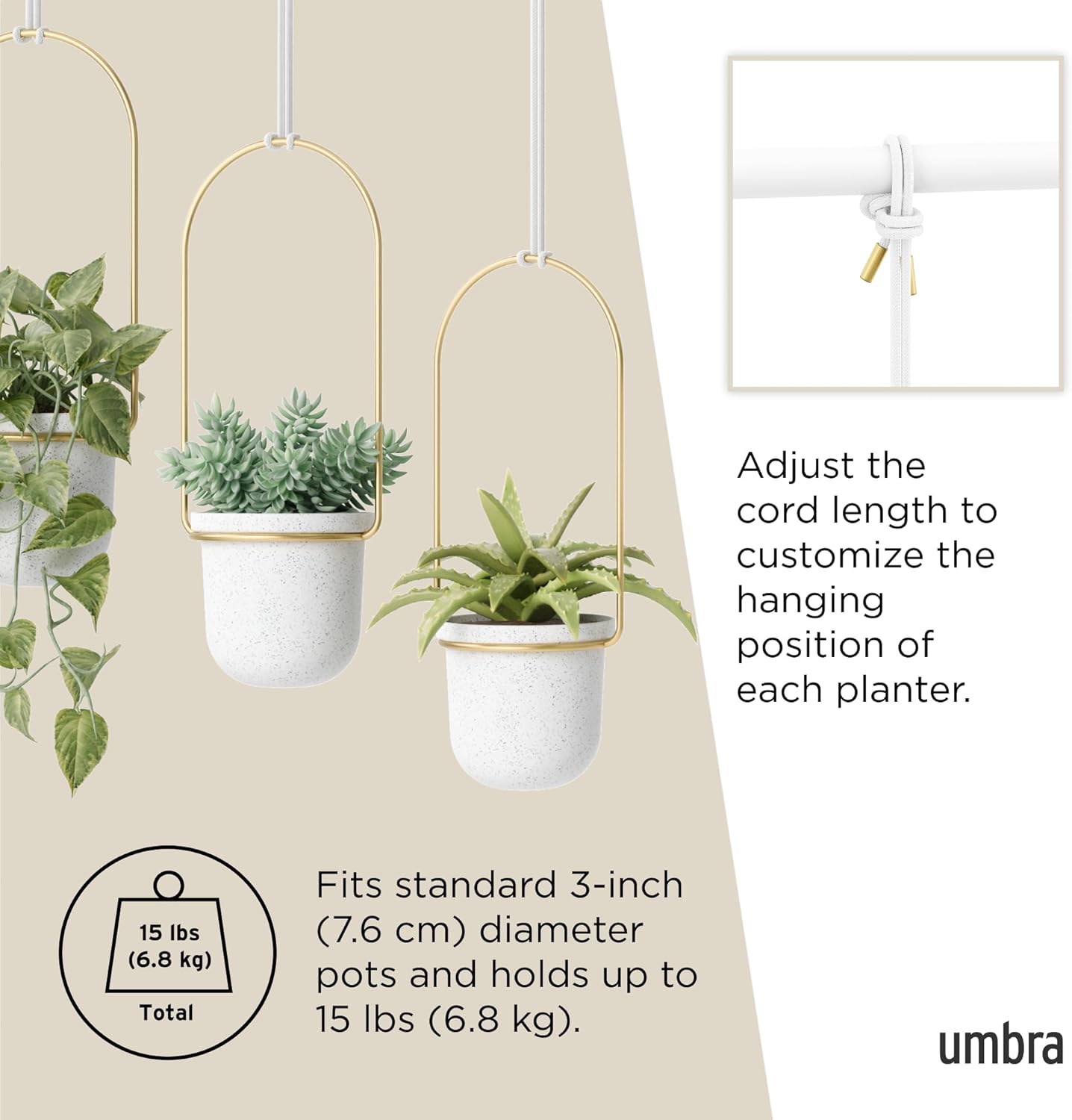 Triflora Hanging Planter (Set of 3) - White/Brass